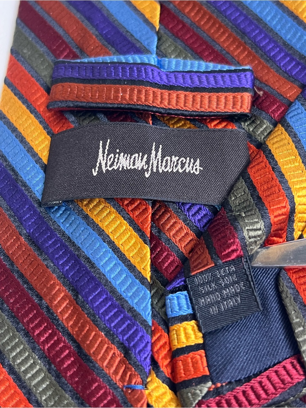 VTG Neiman Marcus Multicolored Striped Necktie Silk Handmade Italy